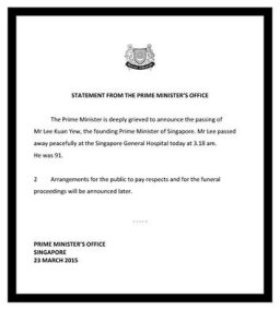 Lee Kuan Yew is dead